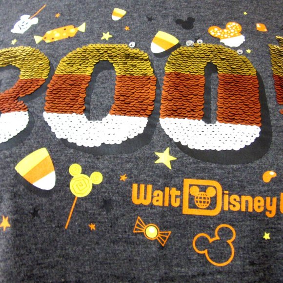 Disney World Tshirt BOO Halloween MultiColor Sequins Candy Corn Womens S - Picture 6 of 16